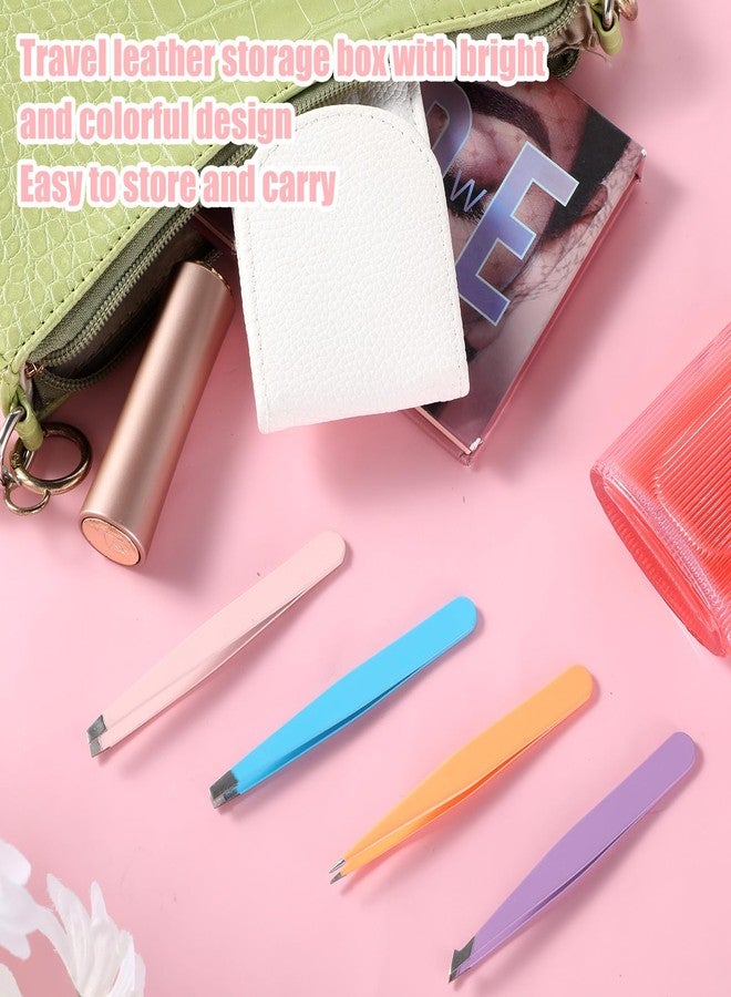 Zelphvt 4Pcs Mini Tweezers Set, Micro Tweezers Stainless Steel Precision Eyebrow Tweezer for Facial Hair Removal, Travel Size With Leather Case - Image 5